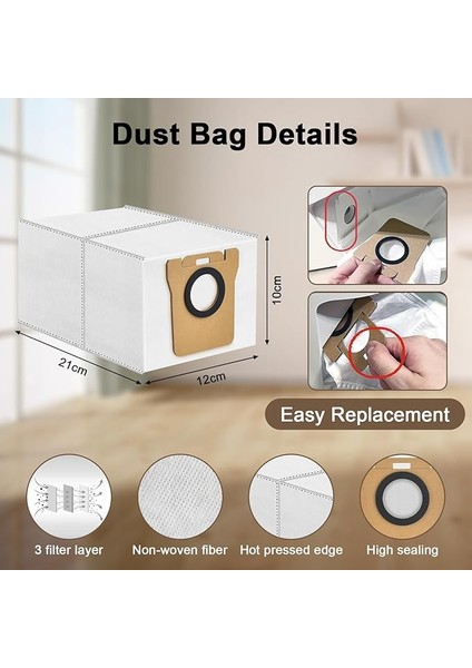 X20+ / X10+, Dreame L10S Ultra / L20 Ultra / L10 Ultra / L10 Ultra Elektrikli Süpürge Yedek Parçaları Aksesuarları Vakum Çantası Robot Yedek Toz Torbası 2,5 Litre Kit + 4 Paspas Bezi modelleri