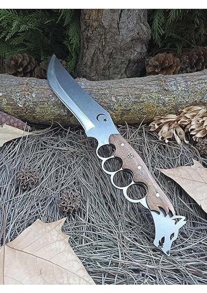 Yıldız Kurt Başlı Ele Geçmeli Kabze 39CM Ayna Yüzey Ormancı Av Bıçağı modelleri