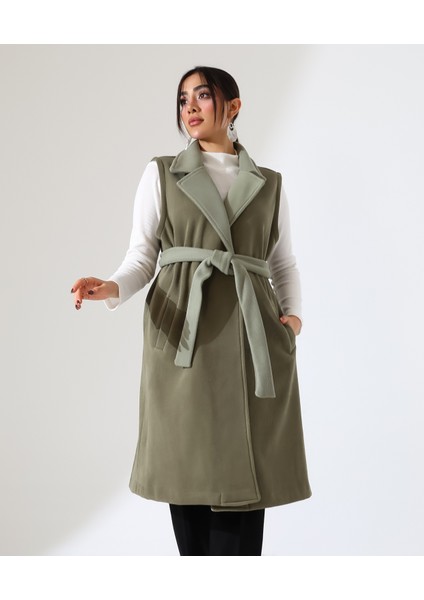 Kadın Çift Cep Bağlamalı Uzun Yelek modelleri