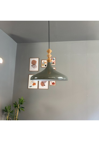 Antrasit Q Ahşap Tekli Avize Sarkıt Salon Mutfak Cafe Butik Lamba Aydınlatma Avizeler