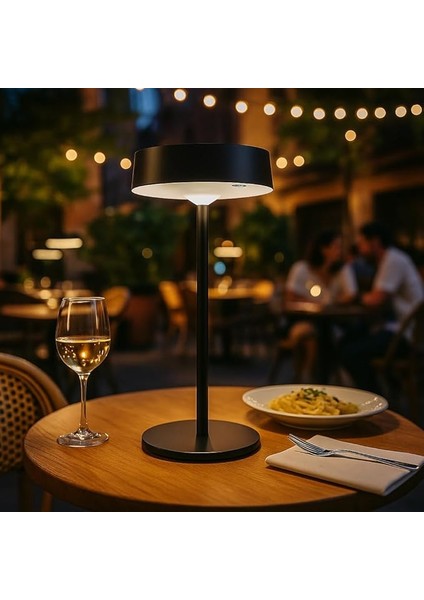 Solar Şarjlı Masa Lambası – 3 Kademeli Dimmer, Dokunmatik, Type-C Usb, Güneş Enerjili, Siyah Metal Gövde, 31 cm