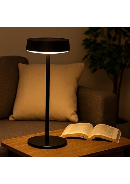Solar Şarjlı Masa Lambası – 3 Kademeli Dimmer, Dokunmatik, Type-C Usb, Güneş Enerjili, Siyah Metal Gövde, 31 cm indirimleri
