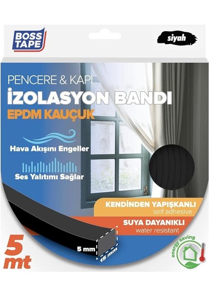 Tape Epdm Kauçuk Pencere Kapı Izolasyon Bandı Siyah 5MMX15MMX5MT