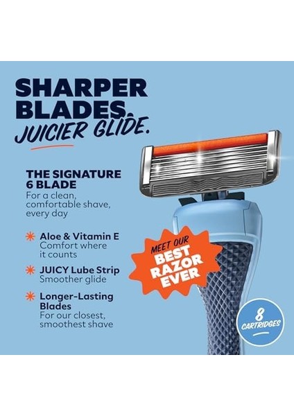 Dollar Shave Club | 6 Blade Club Serisi Tıraş Makinesi Dolum Kartuşu, 8 Adet | Dahili Düzeltici Bıçaklı Hassas Kesim Paslanmaz Çelik Bıçaklar | Miras Ile Uyumlu Değil fiyatları