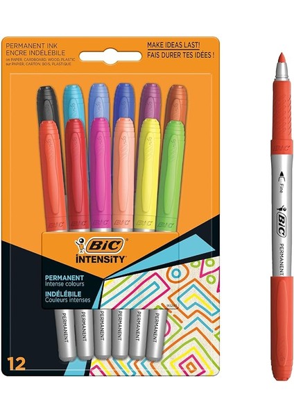 Intensity Marking Colour Permanent Kalıcı Markör, 12'li Blister, 12 Canlı Renk, Kapağı 1 Ay Açık Kalsa Da Kurumayan Mürekkep