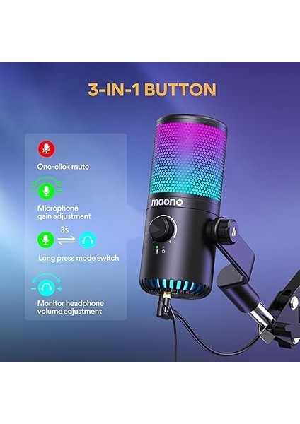 Oyun USB Mikrofon, Programlanabilir Pc Kondenser Mikrofon, Rgb Işıklı, Sessiz, Kazanç, Akış, Podcast, Twitch, Youtube, Discord, Ps5, Ps4, Bilgisayar, Gamerwave DM30 Rgb Için Sıfır Gecikme Izleme indirimleri