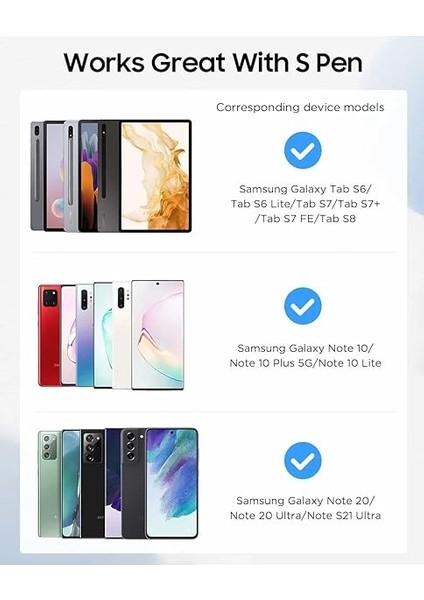 Samsung Galaxy Tab Ile Uyumlu S7/s9/s8+/s9 Ultra /NOTE10/NOTE10+/NOTE20 Kalem Ucu 5li Paket Beyaz fırsatları