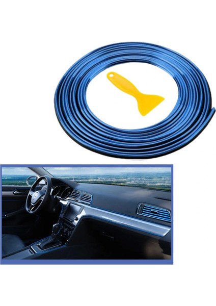 Mavi Araba Oto trim Dekorasyon Şeridi Kauçuk Elastik Kolay Kurulum 5 Metre Şerit Bant (5324)