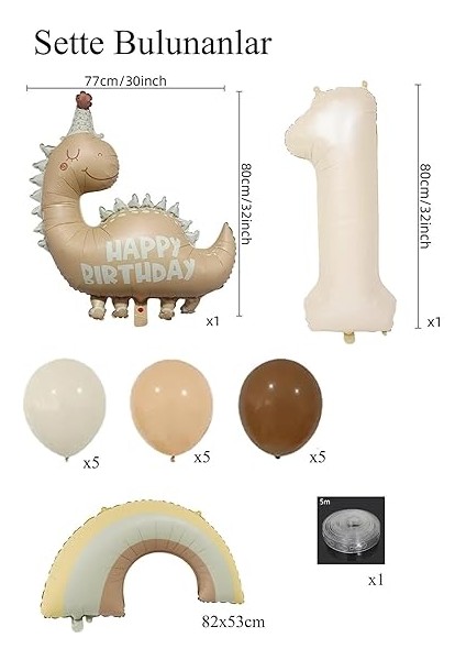 Yaş Retro Dinazor Konsept Doğum Günü Seti 1 Adet 77 cm Dinozor Folyo Balon ve 5 Renkli Balon fiyatları