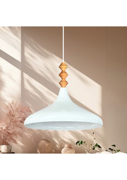 Beyaz Iç Beyaz Q Ahşap Tekli Avize Sarkıt Salon Mutfak Cafe Butik Lamba Aydınlatma Avizeler