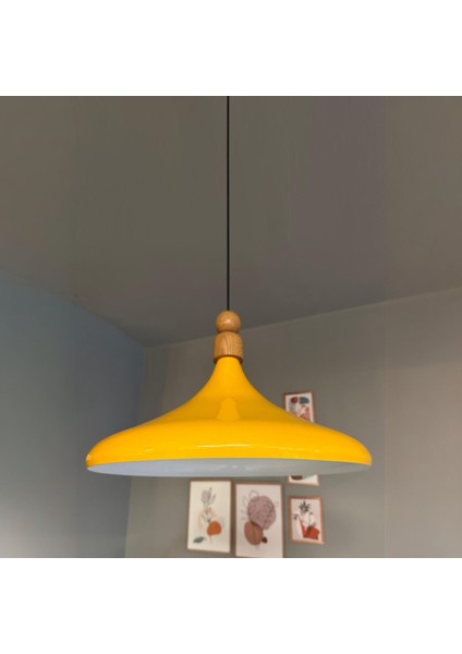 45 cm Çap Champion Xl Sarı Kalın Ahşap Boncuk Avize Tekli Sarkıt Lamba Restoran Salon Mutfak Avize