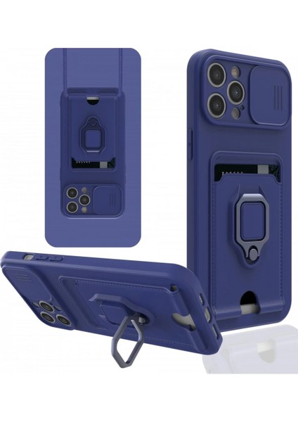 iPhone 12 Pro Max Kılıf Zuma Kartvizitli Yüzüklü Silikon - Lacivert (K95)