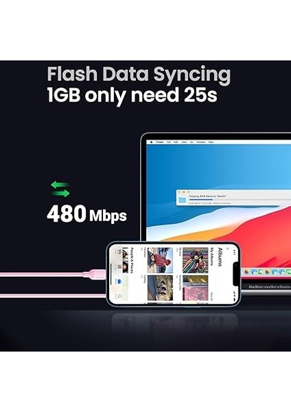 Type-C To Lightning iPhone Data ve Şarj Kablosu Pembe 1.5 Metre fırsatları