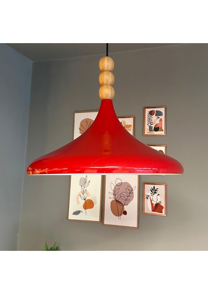 45 cm Çaplı Xl Kırmızı Ahşap Üç Boncuklu Avize Tekli Sarkıt Restoran Salon Mutfak Avizeleri fiyatları