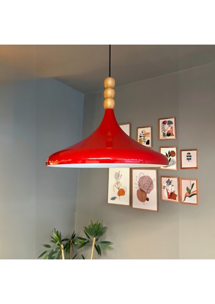 45 cm Çaplı Xl Kırmızı Ahşap Üç Boncuklu Avize Tekli Sarkıt Restoran Salon Mutfak Avizeleri modelleri