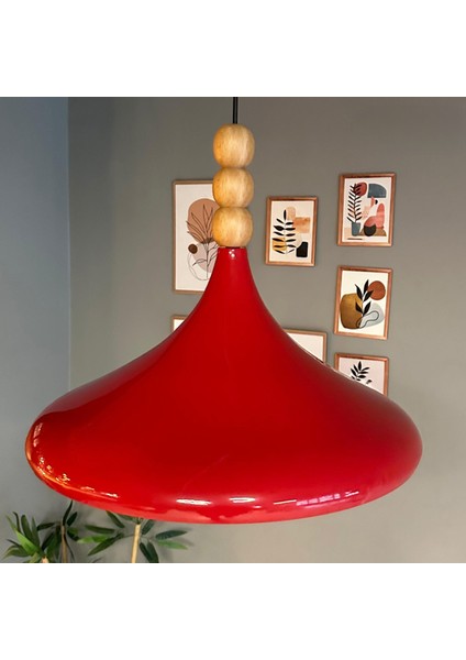 45 cm Çaplı Xl Kırmızı Ahşap Üç Boncuklu Avize Tekli Sarkıt Restoran Salon Mutfak Avizeleri fırsatları