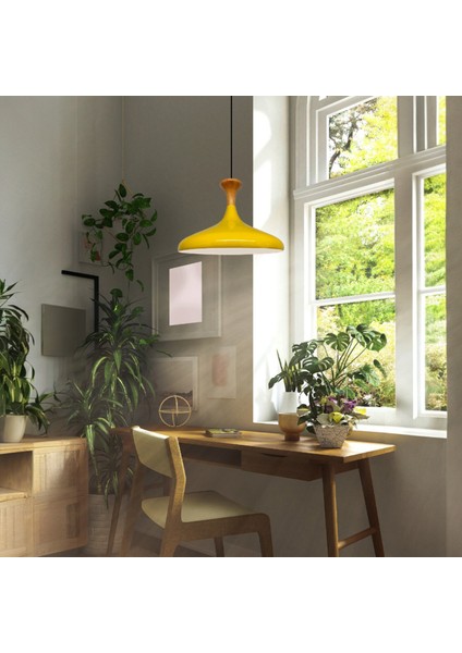 Açık Sarı Ahşap Mantar Başlık Tekli Avize Salon Oturma Odası Mutfak Yatak Odası Sarkıt Modeli