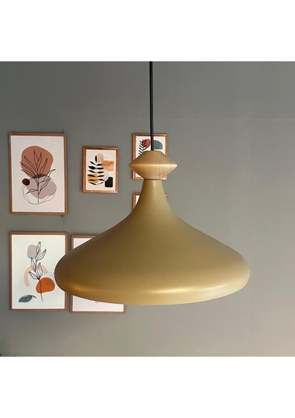 Bej Tekli Avize Topaç Ahşap Başlık Sarkıt Salon Mutfak Cafe Pastane Lamba Aydınlatma