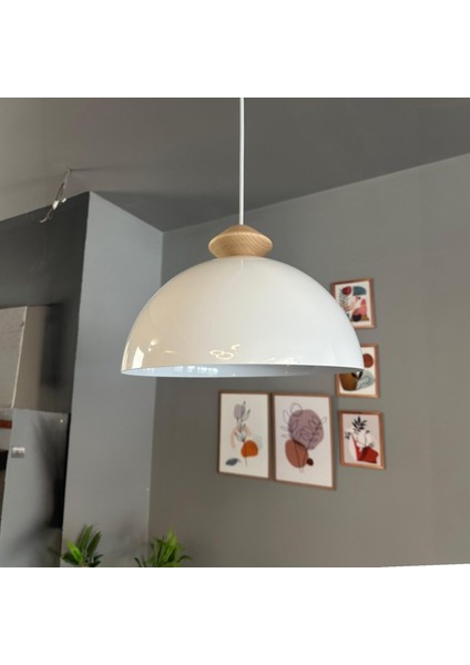 Yimpi Beyaz Ahşap Topaç Başlık Avize Sarkıt Lamba Salon Mutfak Avizeleri Pastane Cafe