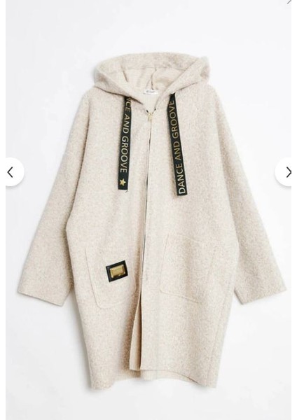 M39113 Kadın Kapüşonlu Torba Cep Astarsız Hafif Buklet Kaşe Oversize Kaban Taş fiyatları