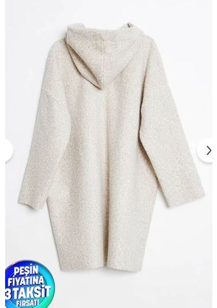 M39113 Kadın Kapüşonlu Torba Cep Astarsız Hafif Buklet Kaşe Oversize Kaban Taş modelleri