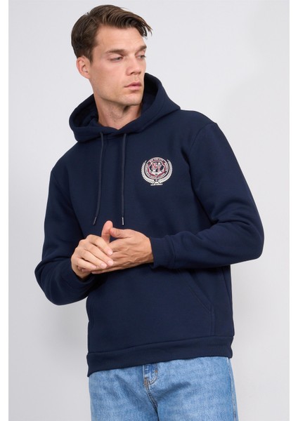 Çetinkaya Chester Polo 4227 3 Iplik Kapüşonlu Baskılı Lacivert Sweatshirt