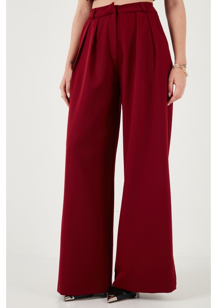 Pile Detaylı Wide Leg Yüksek Bel Geniş Paça Pantolon Bayan Pantolon 6522016 fiyatları