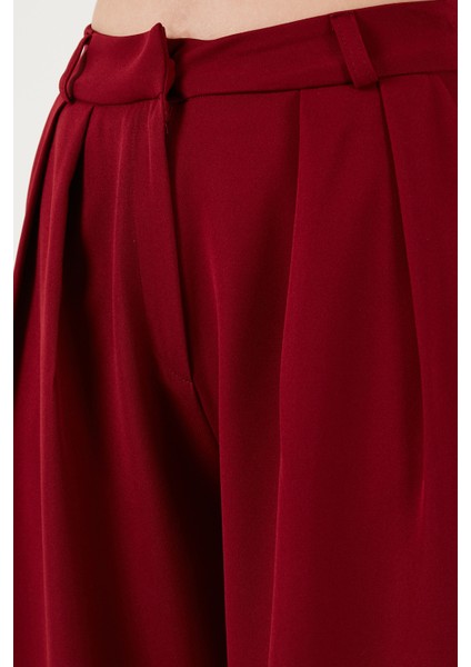 Pile Detaylı Wide Leg Yüksek Bel Geniş Paça Pantolon Bayan Pantolon 6522016