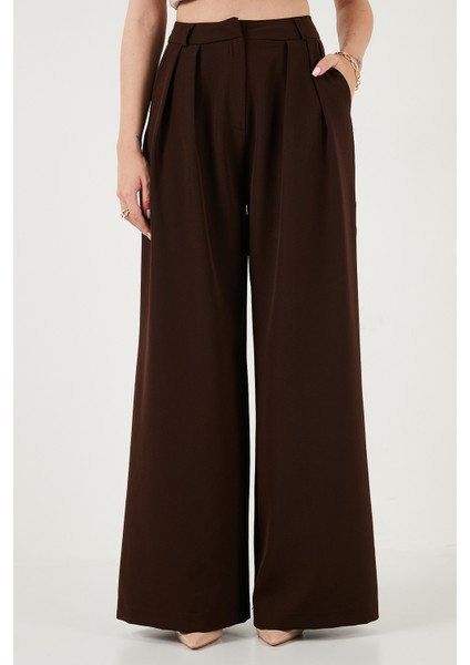 Pile Detaylı Wide Leg Yüksek Bel Geniş Paça Pantolon Bayan Pantolon 6522016 fiyatları