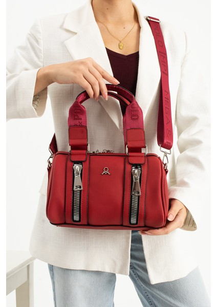 Mega Polo Silindir Fermuar Detaylı El ve Omuz Askılı Kadın Çanta