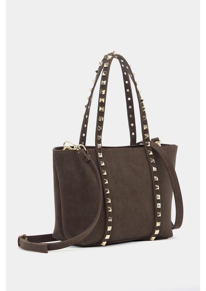 Kahverengi Süet Kadın Küçük Boy Zımba Detaylı Pu Deri Tokalı El ve Omuz Çantası fiyatları