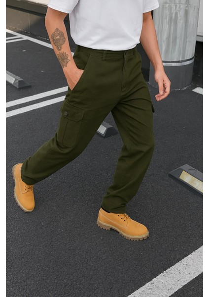 Erkek Trend Günlük Bol Paça Haki Taktik Kargo Pantolon