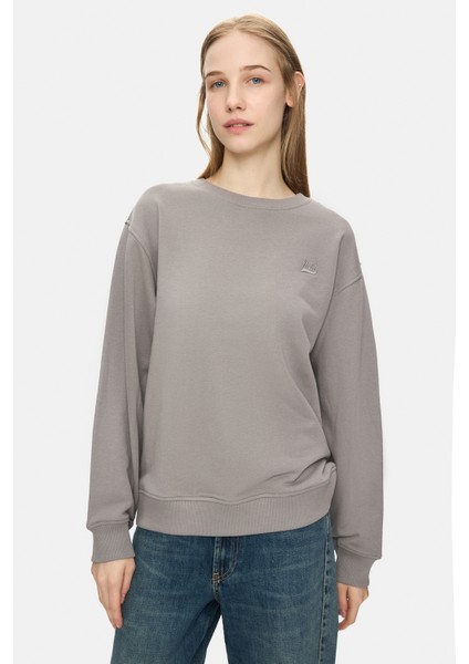 Sunnıva Koyu Gri Bisiklet Yaka Nakışlı Loose Fit Kadın Sweatshirt