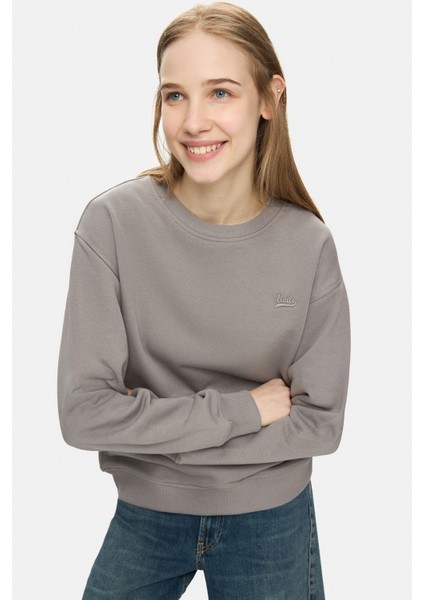 Sunnıva Koyu Gri Bisiklet Yaka Nakışlı Loose Fit Kadın Sweatshirt fiyatları