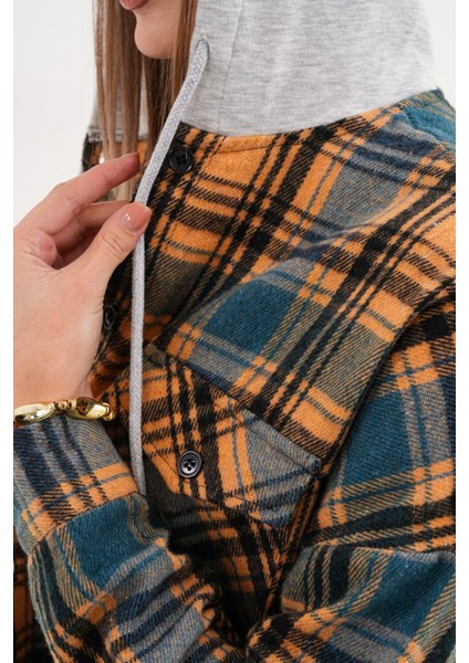 Kadın Desenli Renkli Oduncu Oversize Bol ve Geniş Kalıp Casual Çift Kapüşonlu Ceket Gömlek modelleri