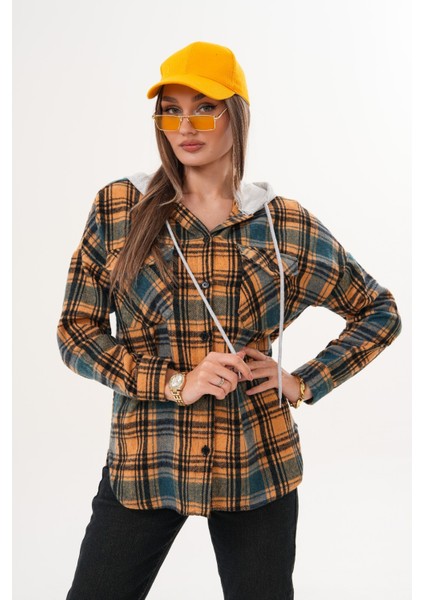 Kadın Desenli Renkli Oduncu Oversize Bol ve Geniş Kalıp Casual Çift Kapüşonlu Ceket Gömlek fırsatları