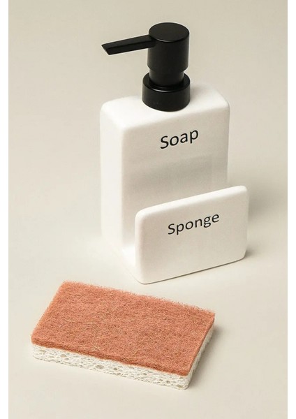 Seramik Sabunluk ve Süngerlik Seti Modern Mutfak Banyo Deterjan Dispenser Organizer 380 ml 9X7X17 cm fırsatları