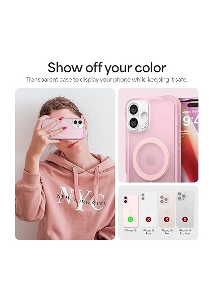 Ciel By Cyrıll iPhone 16 ile Uyumlu Magsafe Kılıf Ultrasheer Mag Sararma Karşıtı Hava Kanalı Teknolojisi Askeri Sınıf Koruma Baby Pink Mat Kapak - ACS08259 modelleri