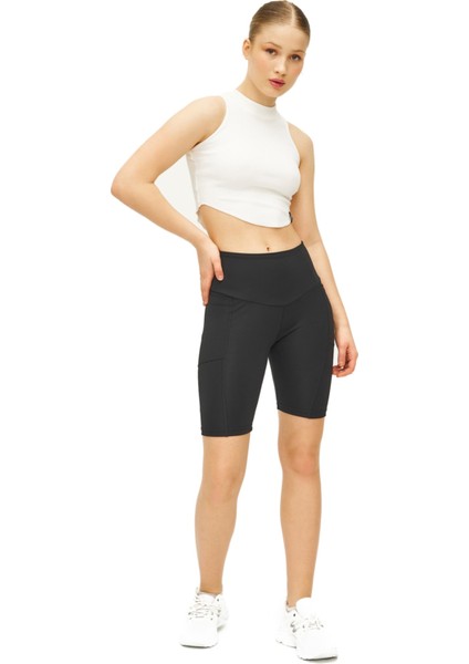 Biker Şort Iki Cepli Yüksek Bel Toparlayıcı Bisikletçi Kısa Spor Şort indirimleri
