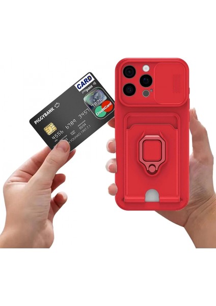 iPhone 16 Pro Kılıf Zuma Kartvizitli Yüzüklü Silikon - Kırmızı (K95) modelleri