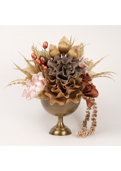 Yapay Çiçekli Antik Yuvarlak Vazo No:7