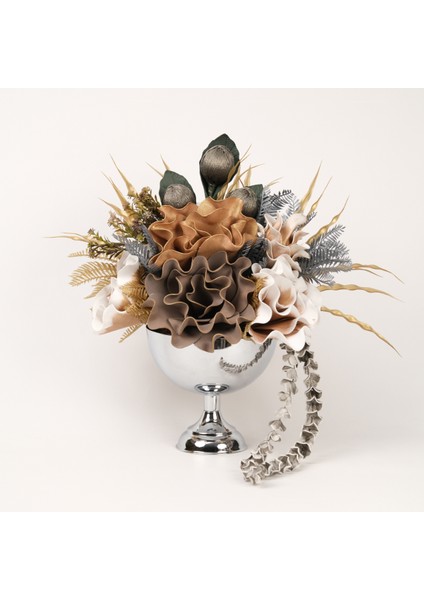 Yapay Çiçekli Gümüş Yuvarlak Vazo No:12
