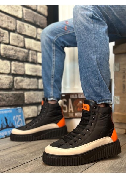 BA0811 Yüksek Siyah Taban Paraşüt Kumaş Turuncu Cilt Detaylı Yarım Bilek Spor Bot fiyatları