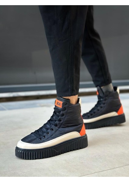 BA0811 Yüksek Siyah Taban Paraşüt Kumaş Turuncu Cilt Detaylı Yarım Bilek Spor Bot fırsatları