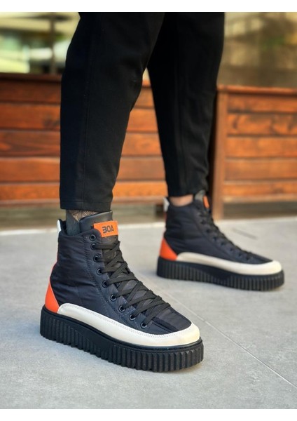 BA0811 Yüksek Siyah Taban Paraşüt Kumaş Turuncu Cilt Detaylı Yarım Bilek Spor Bot indirimleri