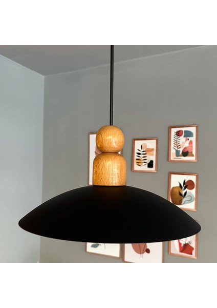 Bright Siyah Kalın Ahşap Boncuk Avize Tekli Sarkıt Salon Kuaför Cafe Dekoratif Aydınlatma Pastane