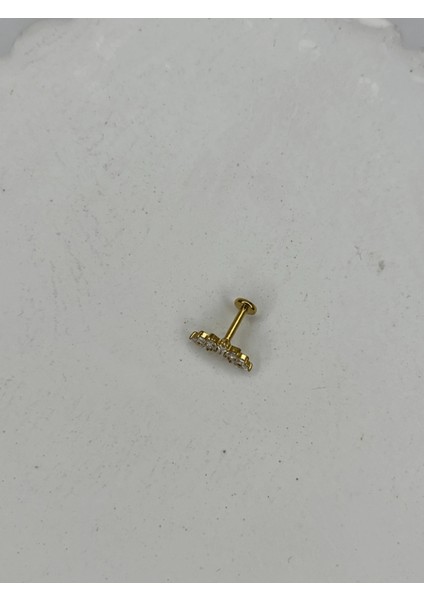 Oval Taş Detaylı ve Yay Şekilli Gold Piercing modelleri