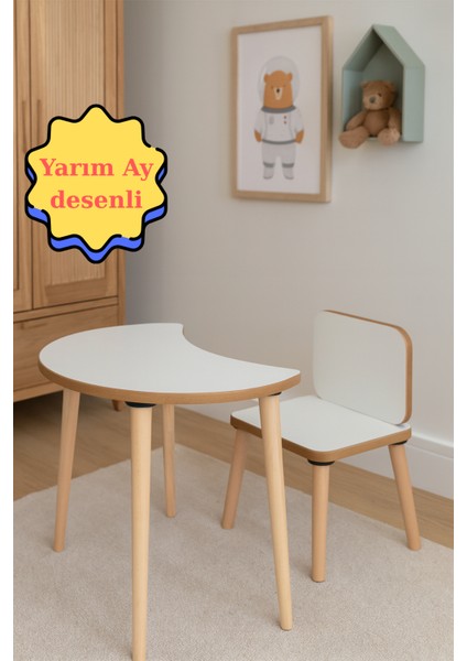 Çocuk Aktivite Masası, Etkinlik Masası, Çocuk, Ay Şekli Çalışma Masası- Sandalye Takımı Yaz- Sil Yüzey