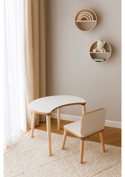 Çocuk Aktivite Masası, Etkinlik Masası, Çocuk, Ay Şekli Çalışma Masası- Sandalye Takımı Yaz- Sil Yüzey fiyatları