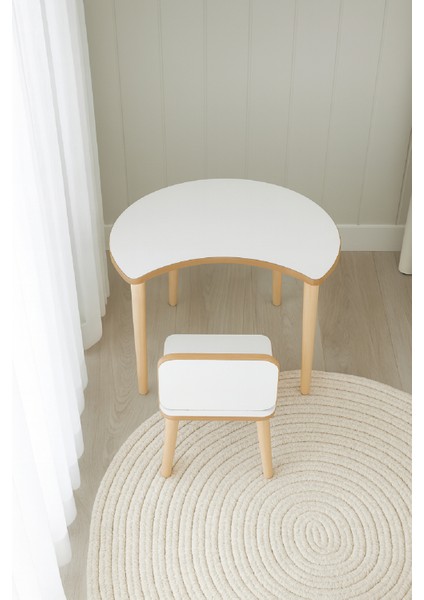 Çocuk Aktivite Masası, Etkinlik Masası, Çocuk, Ay Şekli Çalışma Masası- Sandalye Takımı Yaz- Sil Yüzey modelleri